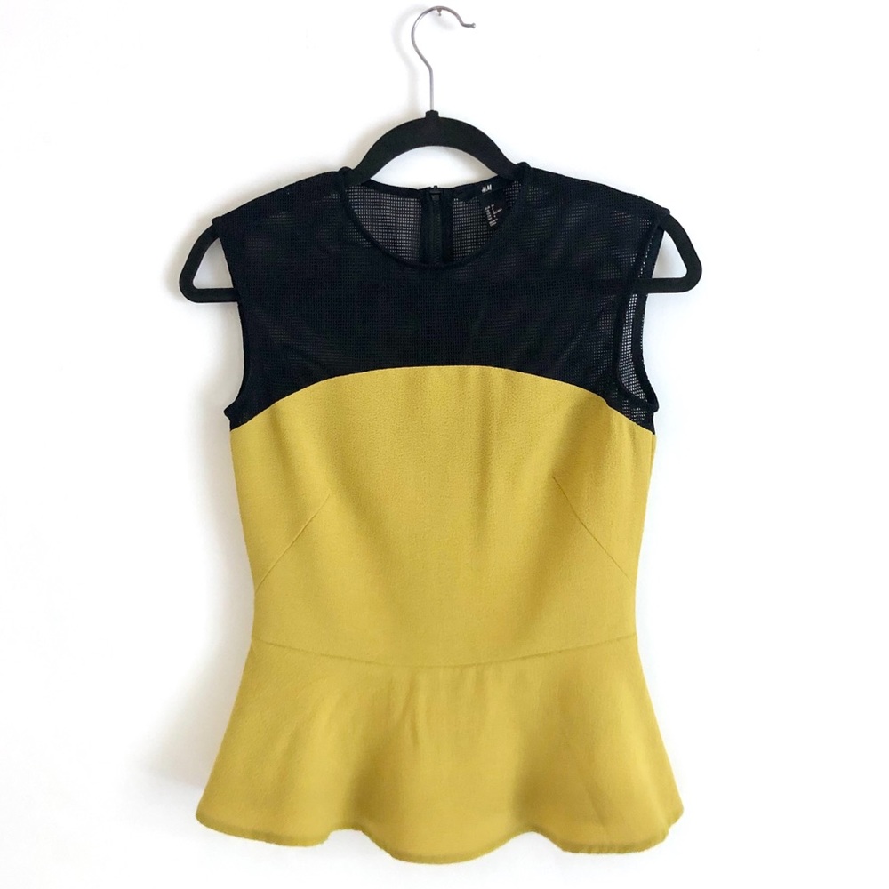 H&M Yellow Peplum Top With Black Mesh